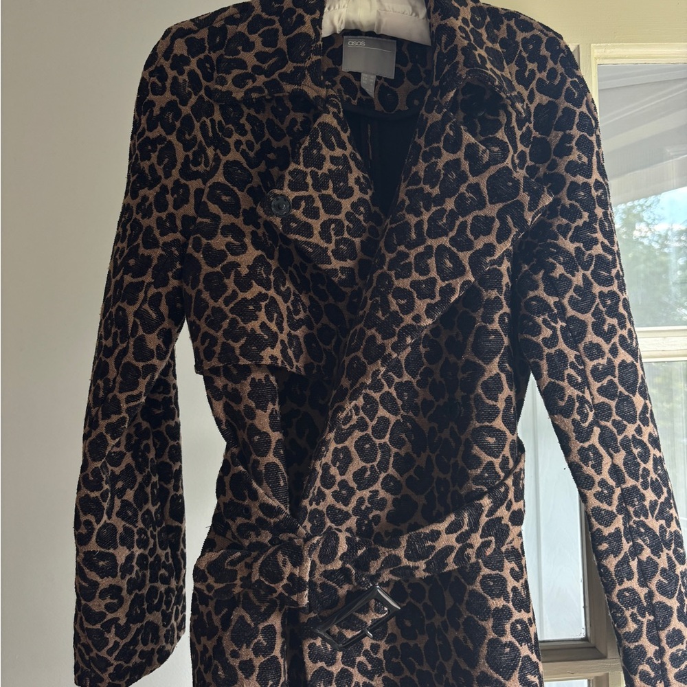 ASOS Brown and Black Trench Coat with Leopard Print